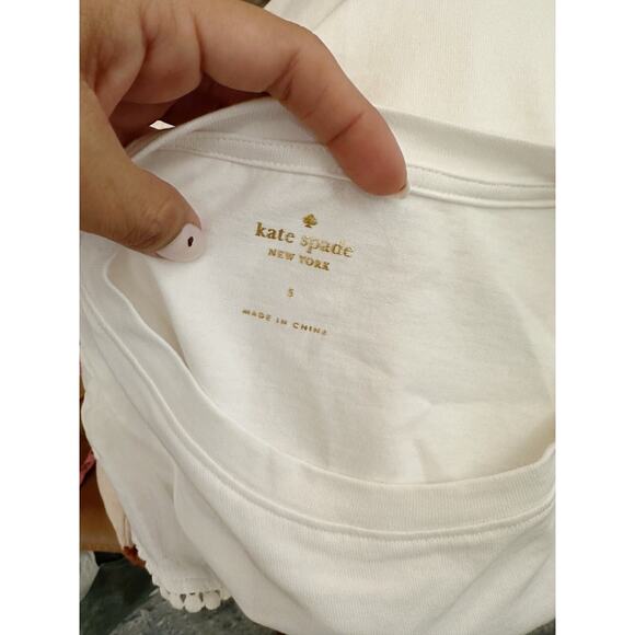 Kate Spade White Flutter Mixed Sleeve Tee Top Cotton Casual Women’s Size Small - Picture 5 of 7
